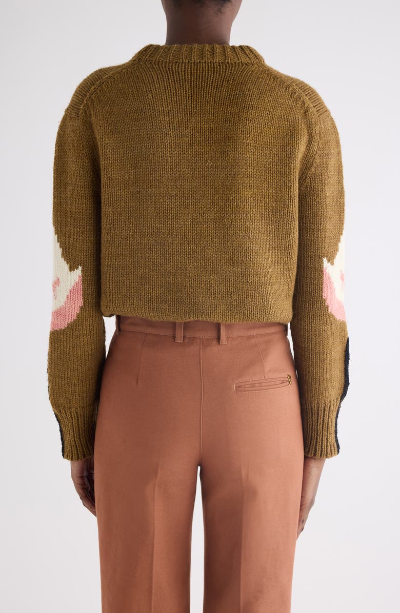 Chloé Hand Knit Flamingo Intarsia Wool Crewneck Sweater, Alternate, color, Secret Brown