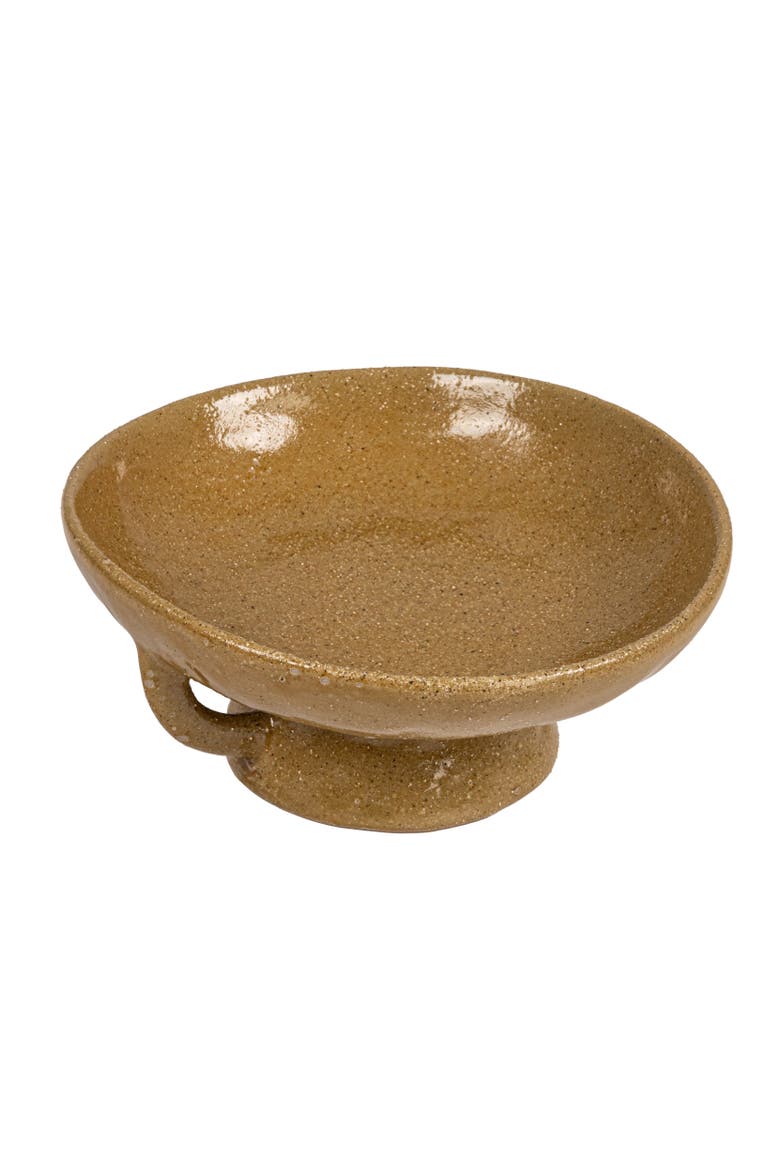 Stoneware Footed Pedestal Bowl with Handles, Reactive Glaze, Taupe, Main, color, Taupe