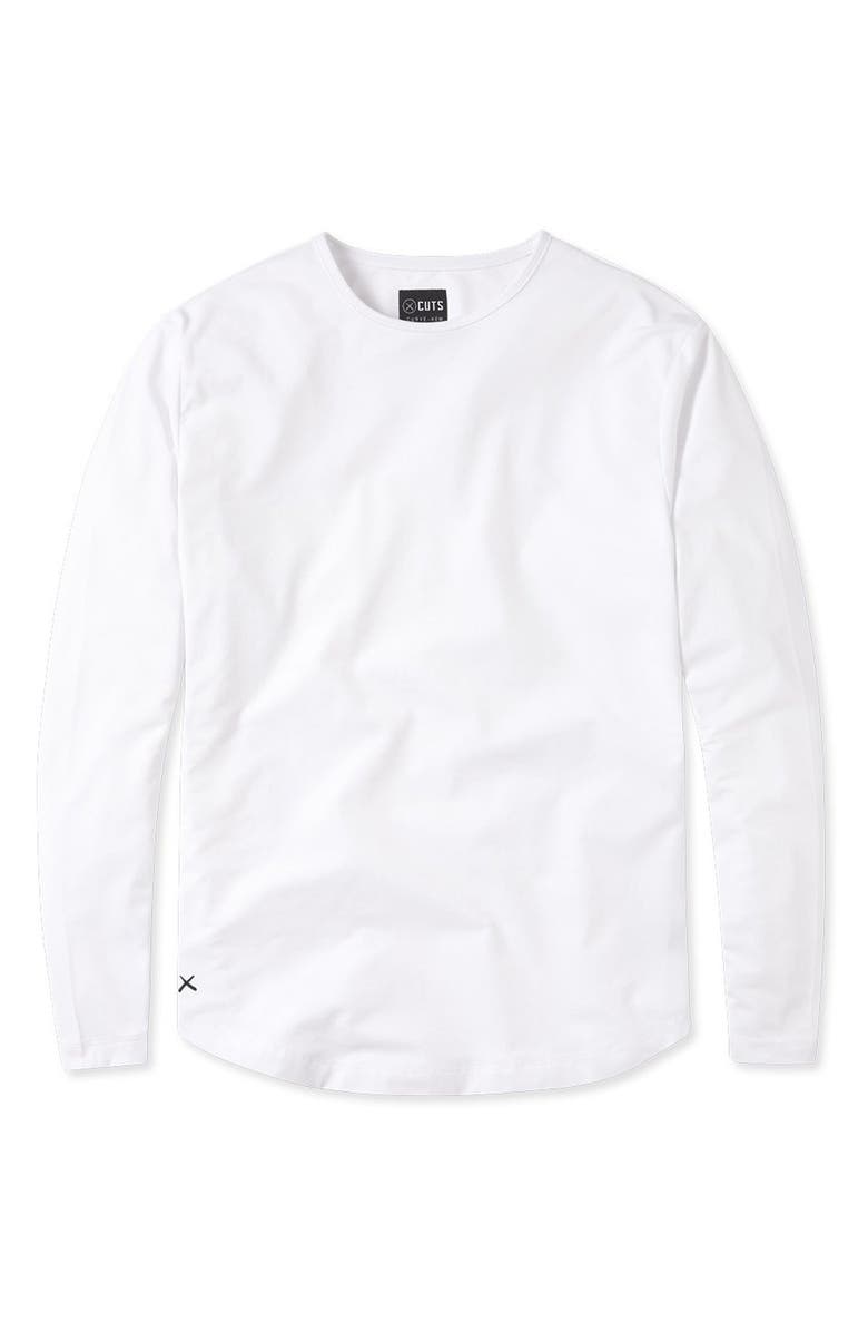 Cuts AO Curved Hem Long Sleeve T-Shirt, Alternate, color, White