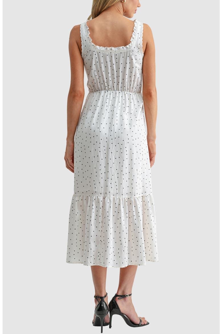 Lace Inset Tiered Midi Dress, Alternate, color, CREAM BLACK DOT