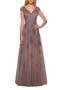 Short Sleeve Lace Gown with Cascading Embellishments