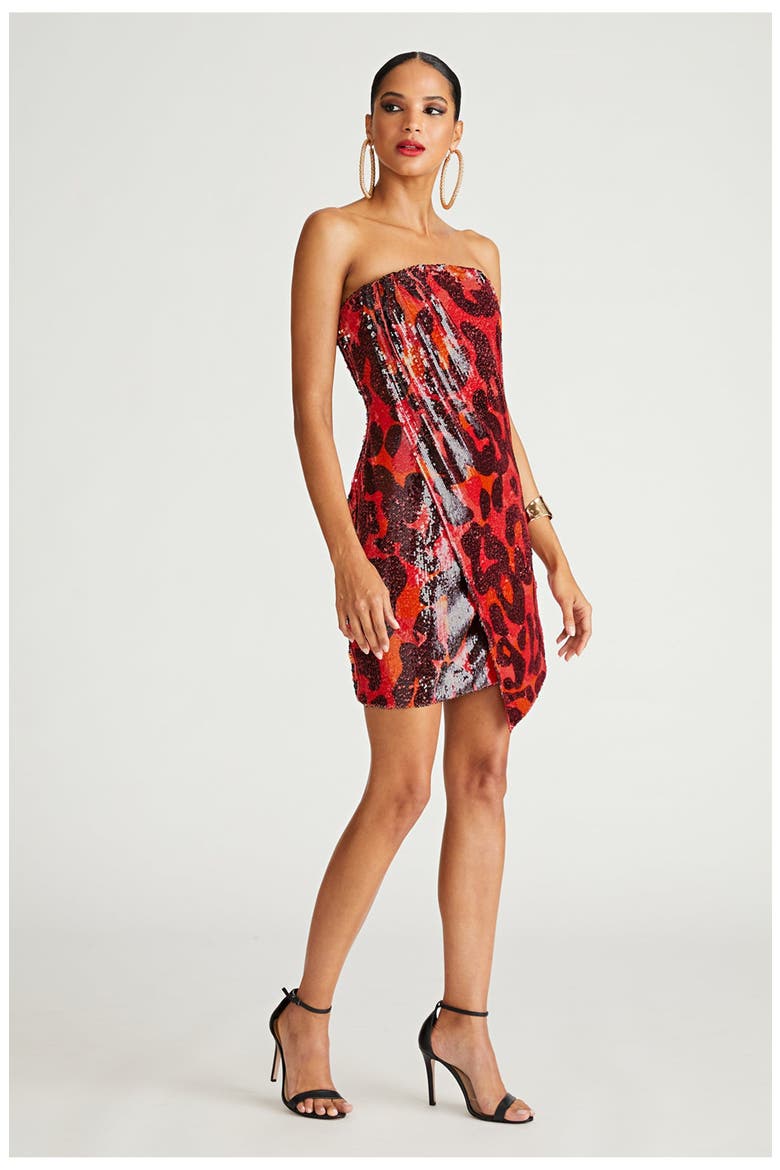 Ari Dress In Printed Sequin, Alternate, color, Leopard Degrade
