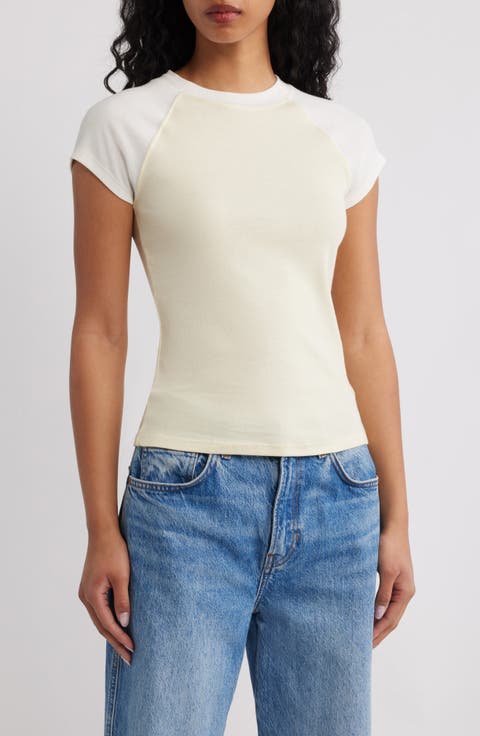 Short Raglan Sleeve Cotton T-Shirt