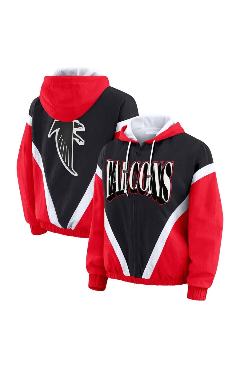 WEAR by Erin Andrews Women's WEAR by Erin Andrews Red/Black Atlanta Falcons Retro Crinkle Full-Zip Hoodie Windbreaker, Main, color, 