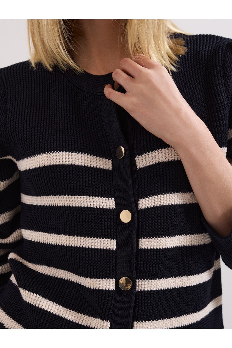 Grace Button-Front Round Neck Cardigan, Alternate, color, Navy/Ivory