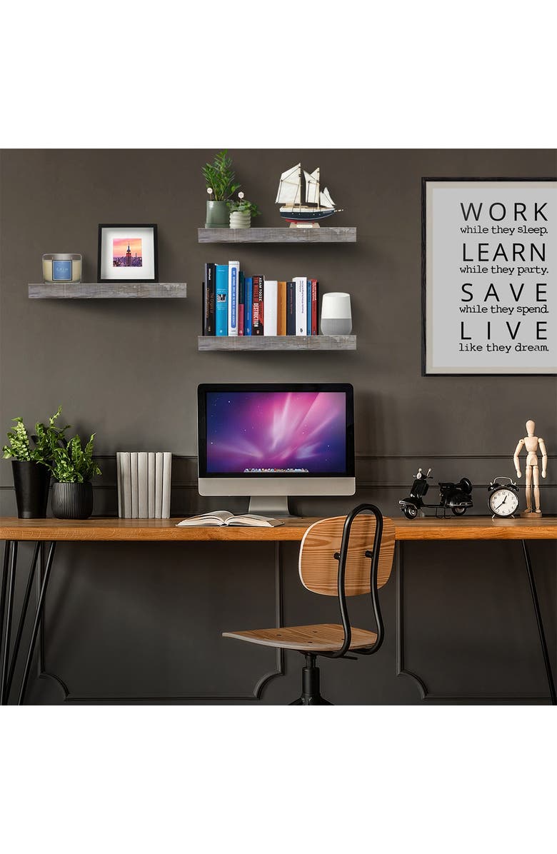 SORBUS Grey/Wood 3-Tier Wall Mount Floating Shelf, Alternate, color,