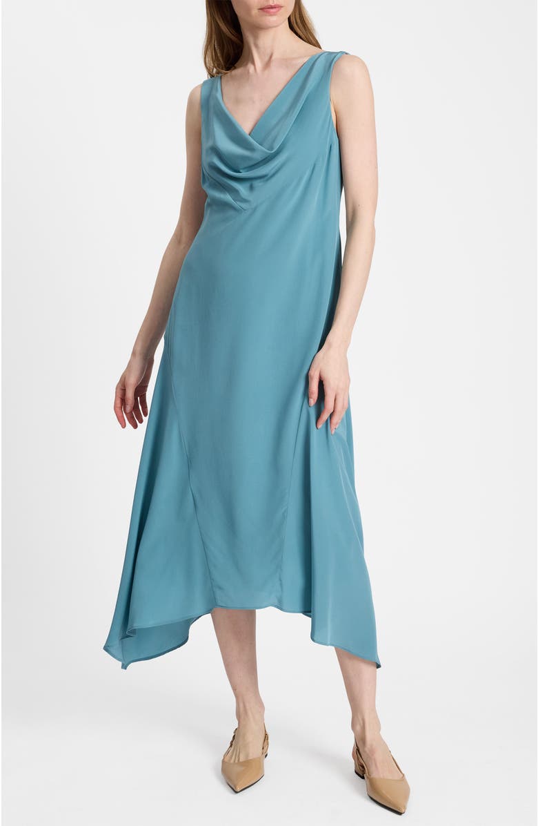 Santorelli Pina Cowl Neck Midi Silk Dress, Main, color, Sea Mist