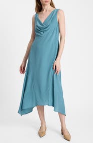 Santorelli Pina Cowl Neck Midi Silk Dress