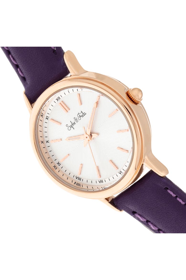 Sophie & Freda Berlin Leather-Band Watch, Alternate, color, Purple