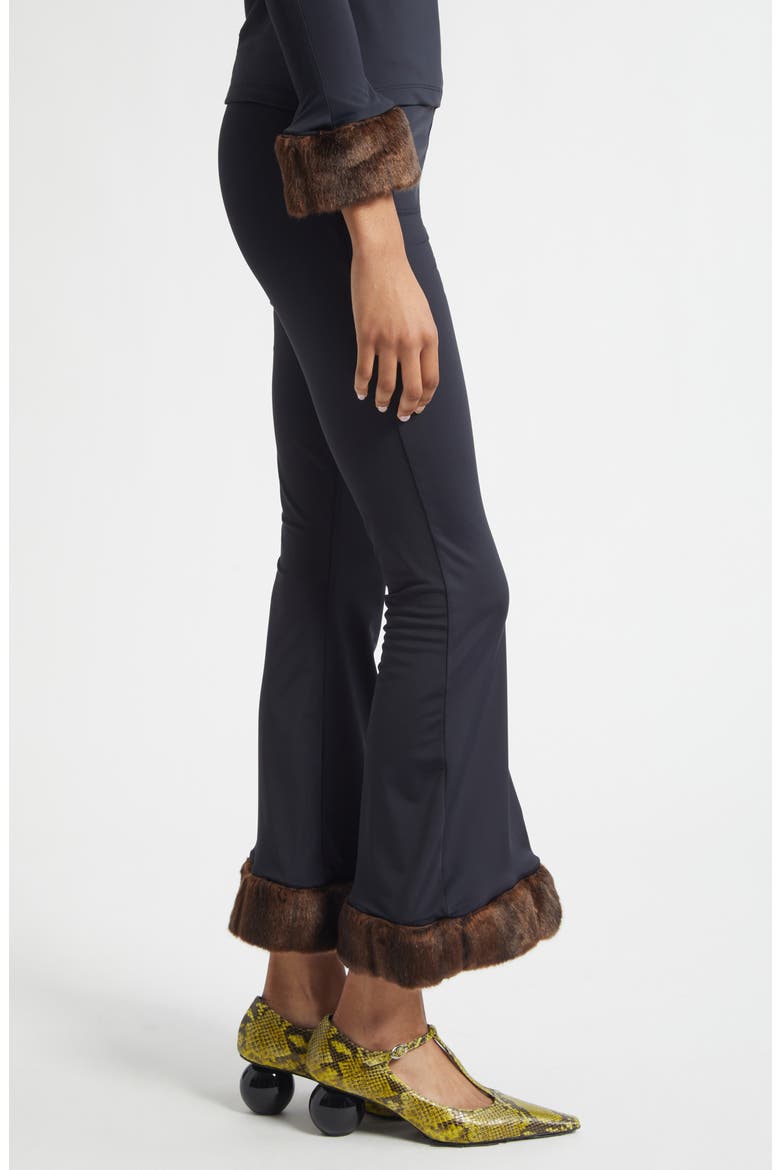 Faux Mink Trim Stretch Knit Pants, Alternate, color, BLACK
