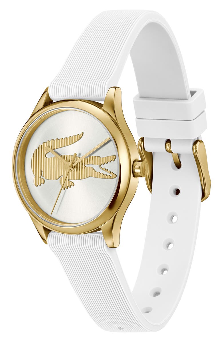 Lacoste Crocodelle Silicone Strap Watch, 30mm, Alternate, color, White
