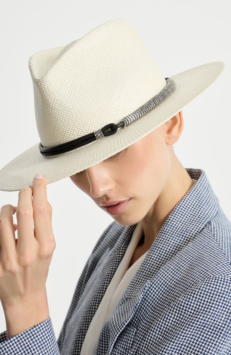 Brunello Cucinelli Straw fedora, Alternate, color, White