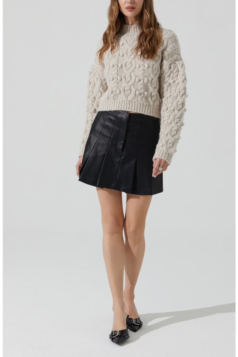 Mikita Pleated Faux Leather Miniskirt, Alternate, color, BLACK
