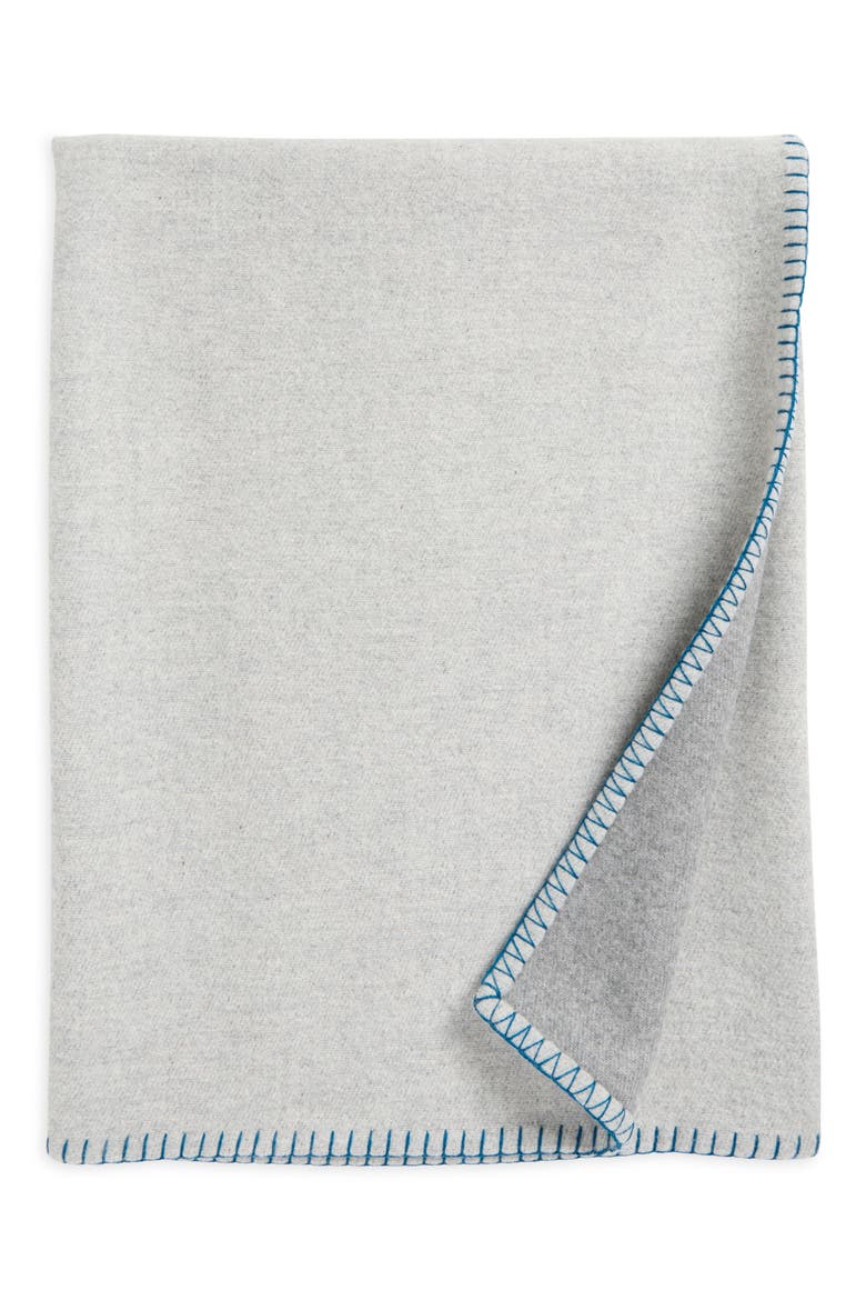 Blanket Stitch Reversible Wool & Cashmere Throw Blanket, Main, color, SILVER / GREY