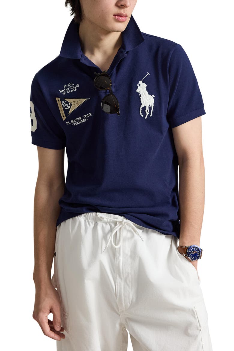 Slim Fit Big Pony Cotton & Linen Piqué Polo, Main, color, NEWPORT NAVY