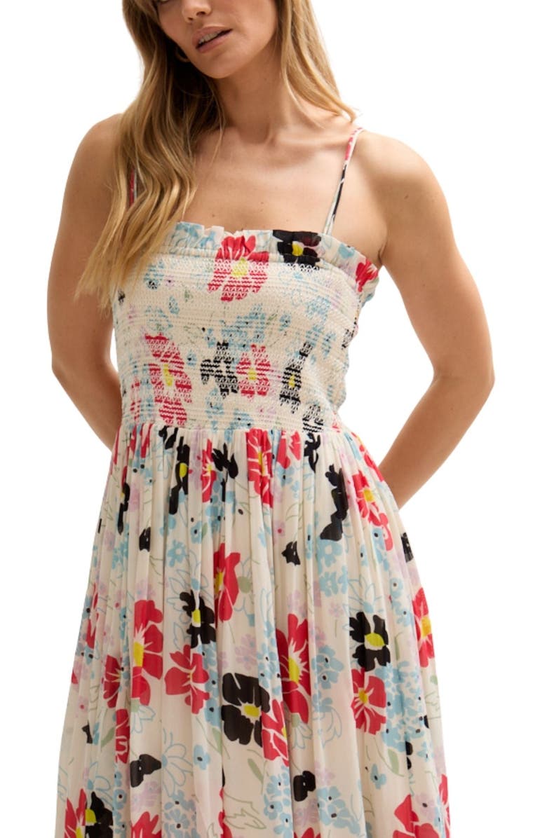 LILY AND LIONEL Jessica Detachable Strap Poppy Print Midi Dress, Alternate, color, Cream