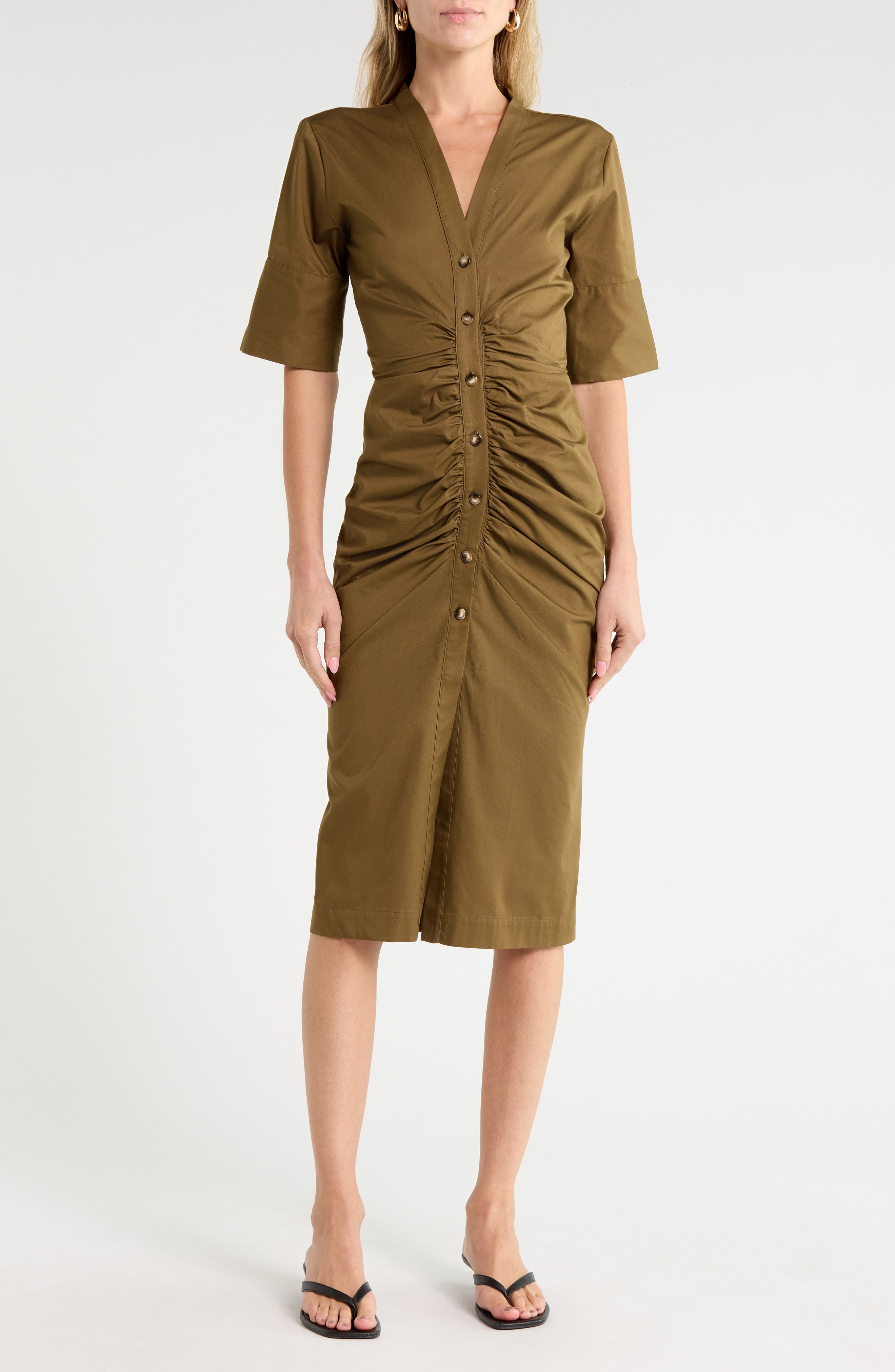 Ameli Ruched Cotton Midi Dress