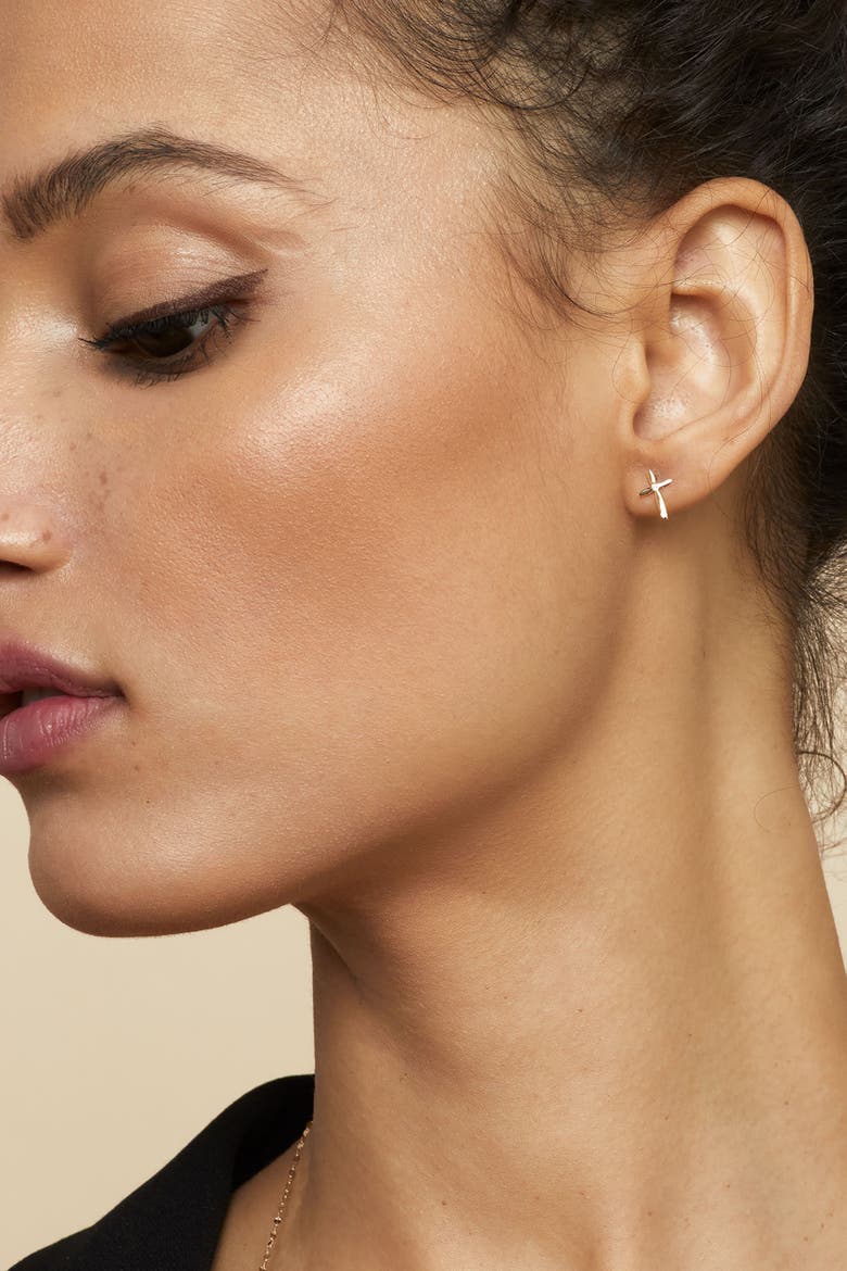 14K Yellow Gold Cross My Heart Studs, Alternate, color, Yellow Gold