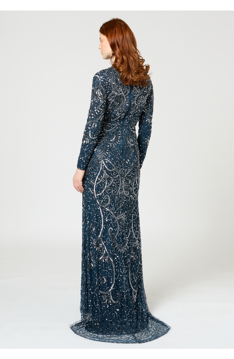 MARYISA Occasion Modest Embellished Sequin Beaded High Neck Evening Maxi Dress, Alternate, color,