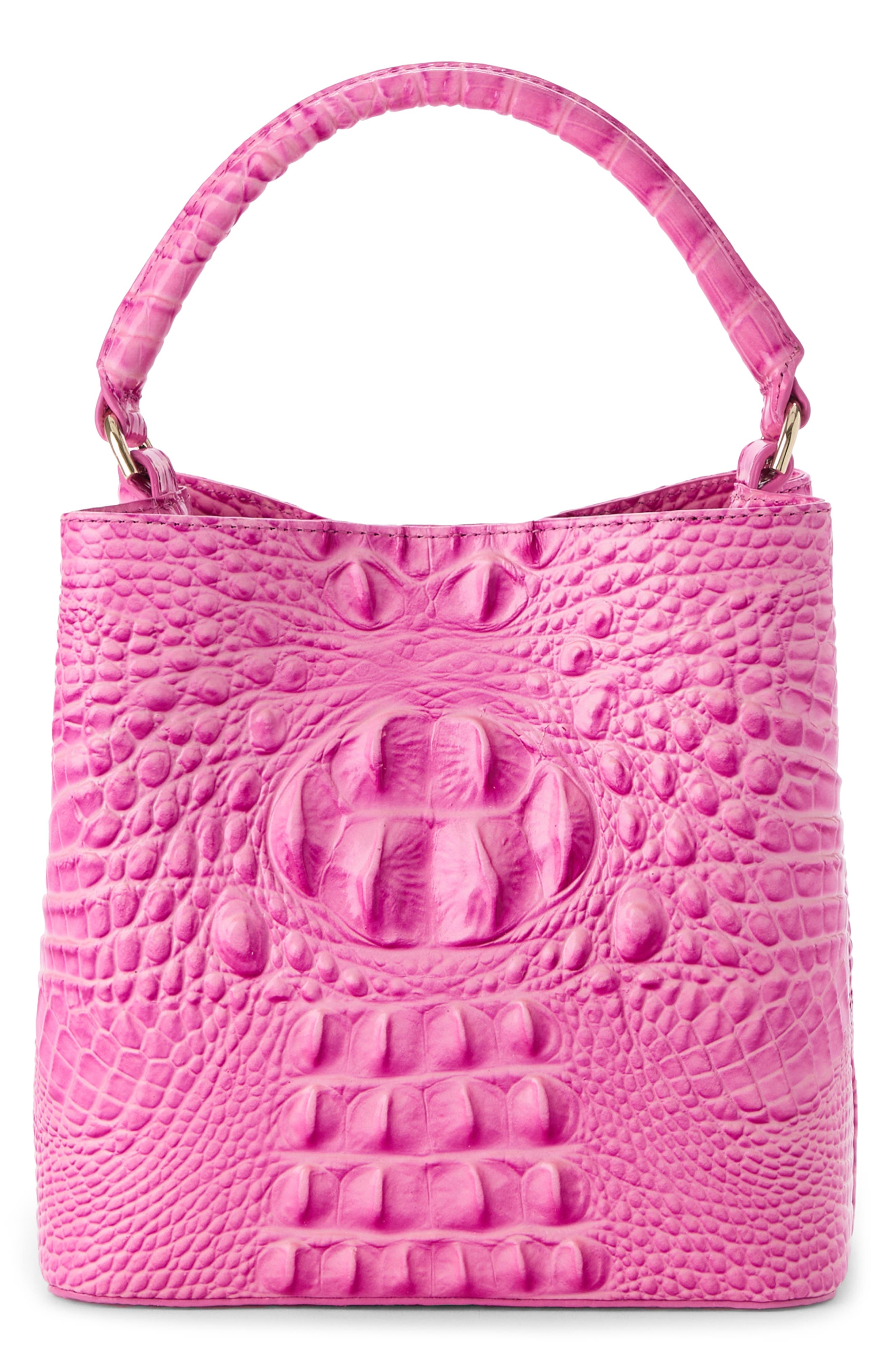 Brahmin Mini Amelia Croc Embossed Leather Top Handle Bucket Bag, Alternate, color, 