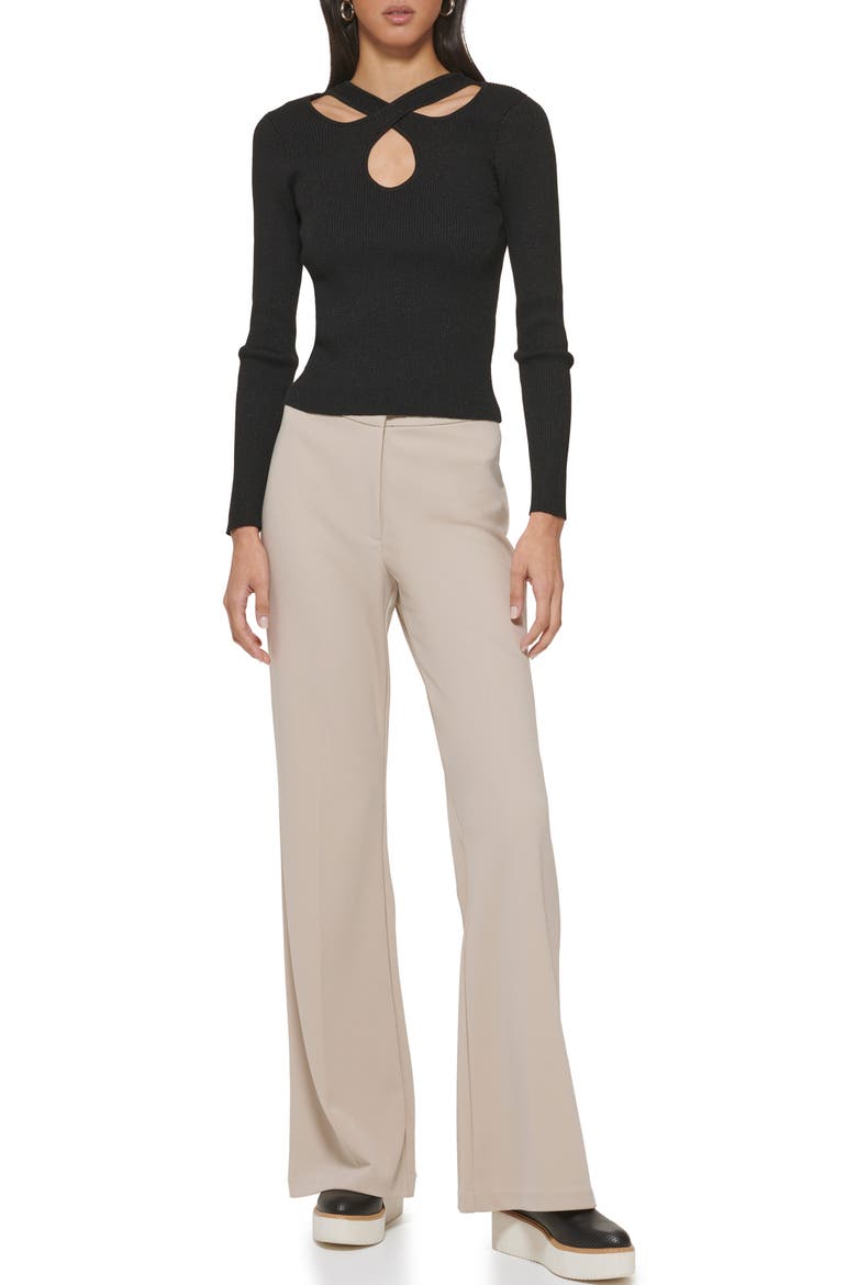 Rib Metallic Cutout Sweater, Alternate, color, BLACK