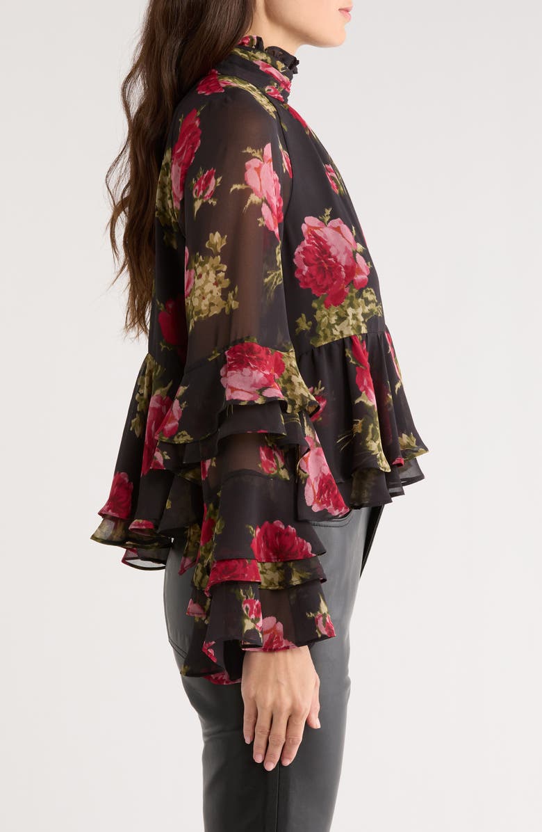 Cinq à Sept Skylah Baroque Roses Ruffle Top, Alternate, color, Obsidian Multi
