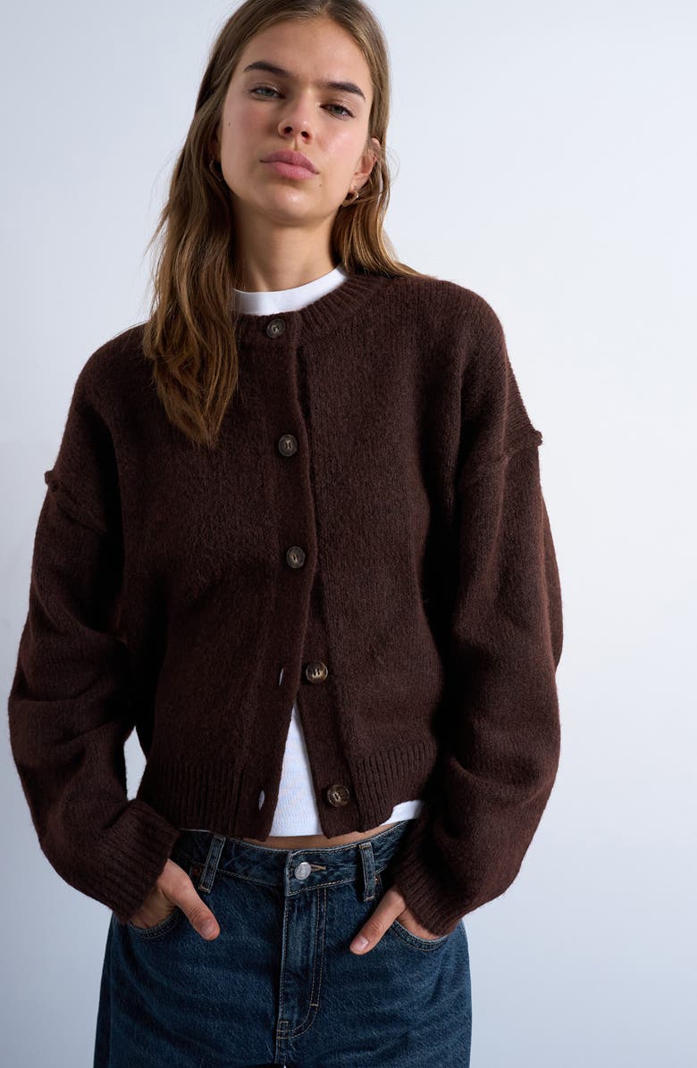 Topshop Exposed Seam Relaxed Fit Cardigan, Main, color, Brown