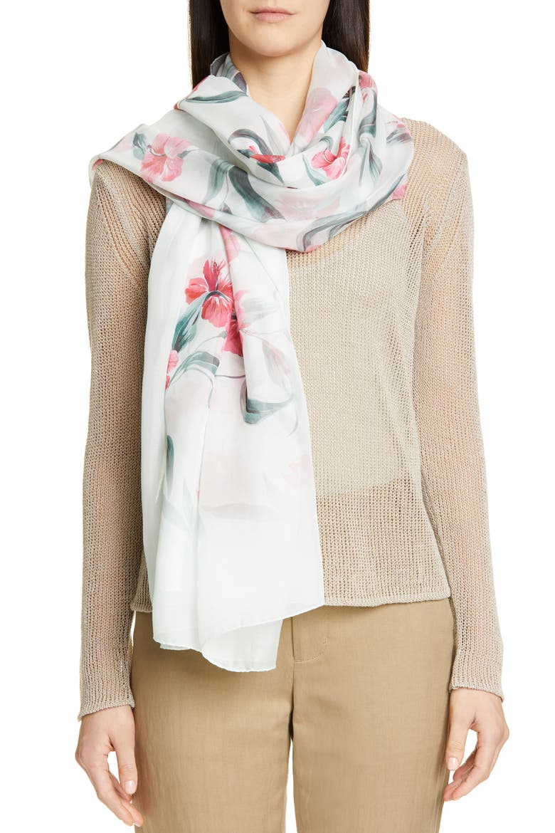 Dimma Floral Print Silk Scarf, Main, color, POWDER