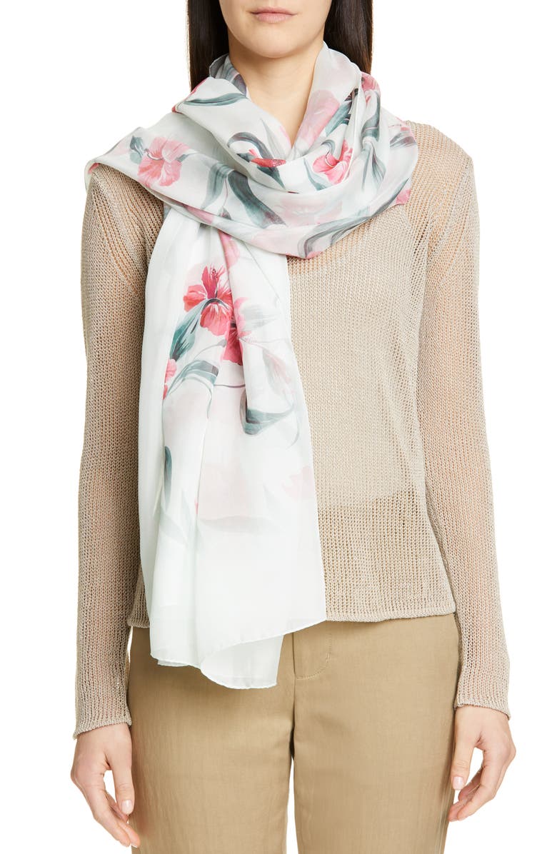 Max Mara Dimma Floral Print Silk Scarf, Main, color, 