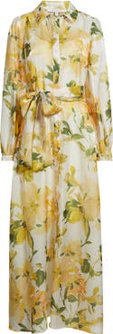 Julia Jordan Floral Long Sleeve Tie Belt Organza Cocktail Shirtdress