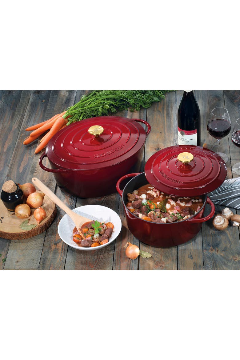 Provence Enameled Cast Iron Oval Dutch Oven, 13" L, 7.4 qt, Alternate, color, Burgundy