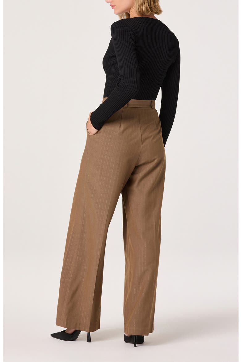 Pleated Metallic Pinstripe Pants, Alternate, color, BROWN GOLD STRIPE