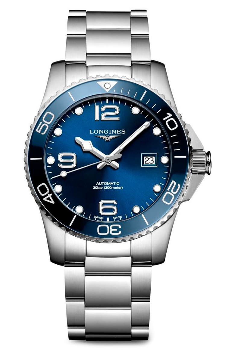 HydroConquest Automatic Bracelet Watch, 41mm, Main, color, SILVER/ BLUE/ SILVER