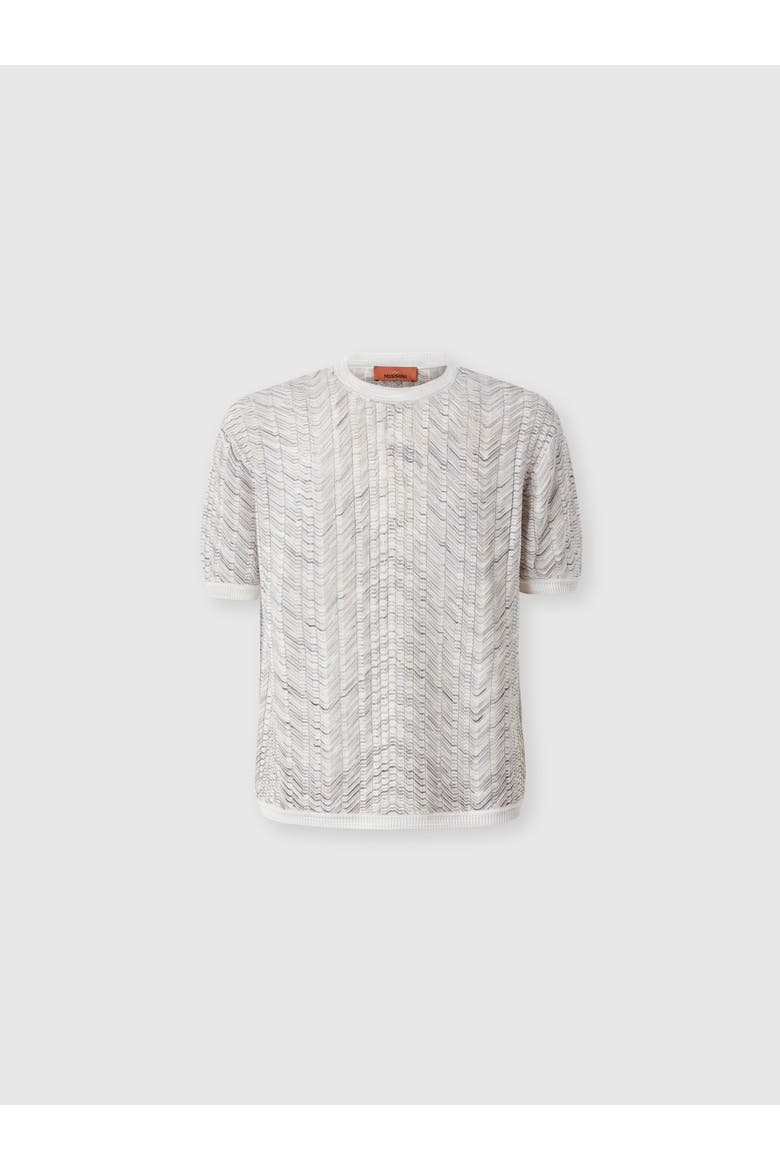 Openwork Knit Cotton And Viscose Polo Shirt, Main, color, White & Beige
