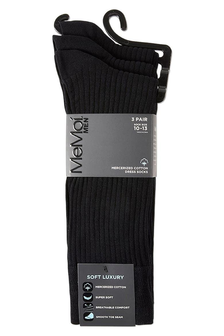 3-Pack Mercerized Cotton Blend Dress Socks, Alternate, color, BLACK