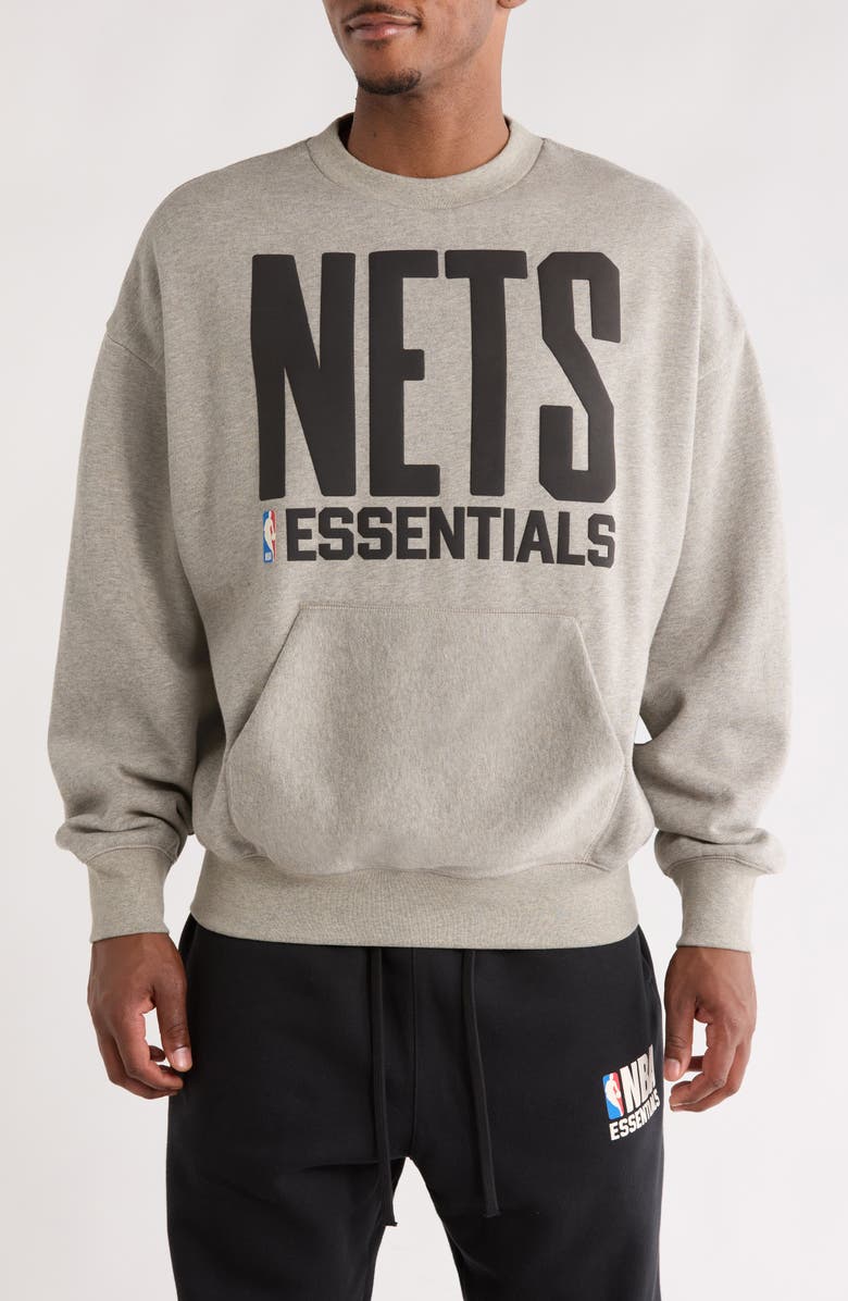 Fear of God Essentials x NBA Nets Sport Fit Crewneck Sweatshirt, Main, color, Warm Heather