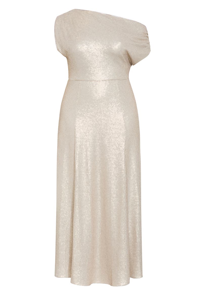One-Shoulder Sequin Maxi Dress, Alternate, color, GODDESS GOLD