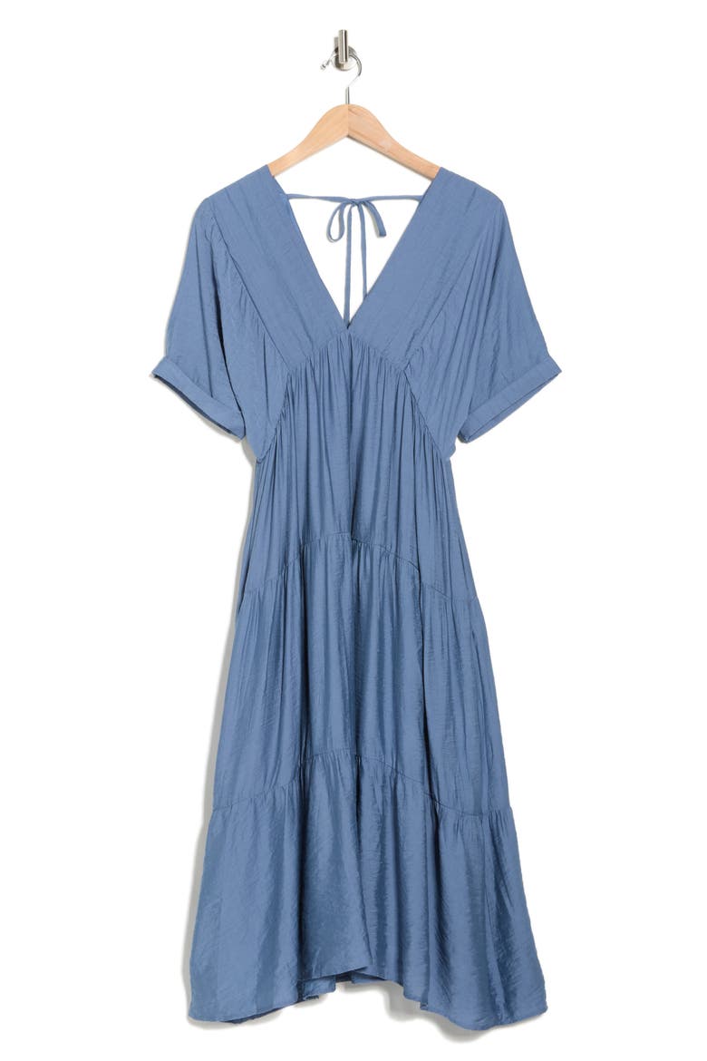 Drop Shoulder Tiered Babydoll Midi Dress, Alternate, color, BLUE