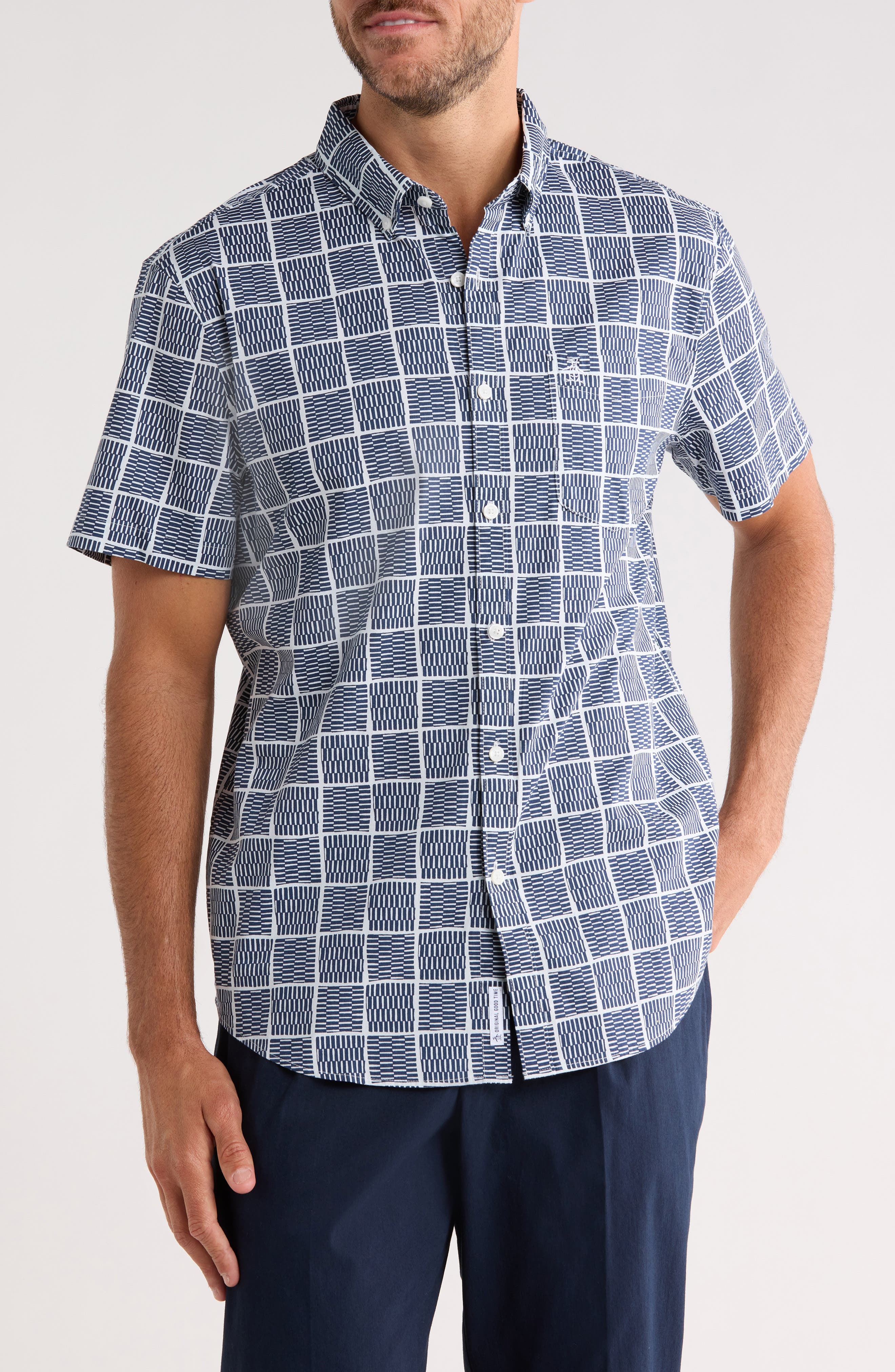 Original Penguin Tiles Print Stretch Cotton Button-Down Shirt
