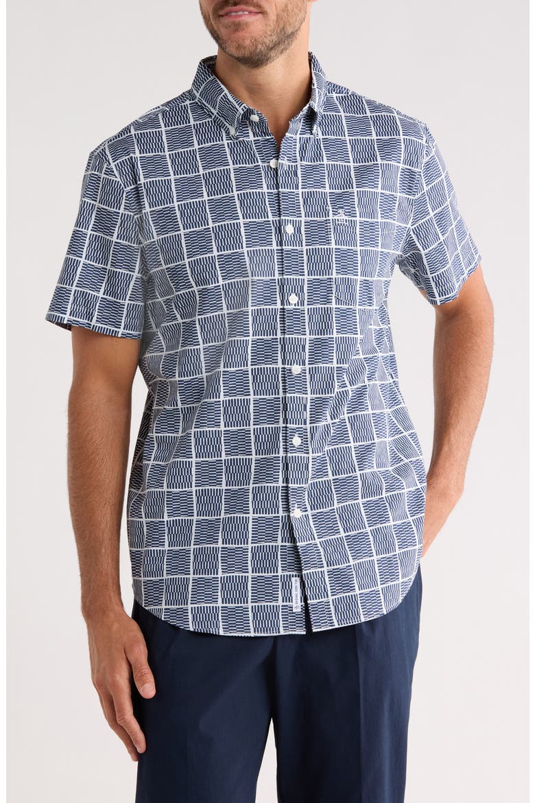 Tiles Print Stretch Cotton Button-Down Shirt, Main, color, SARGASSO SEA