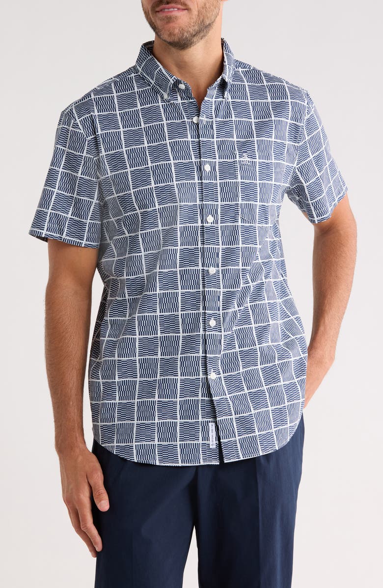 Original Penguin Tiles Print Stretch Cotton Button-Down Shirt, Main, color, Sargasso Sea