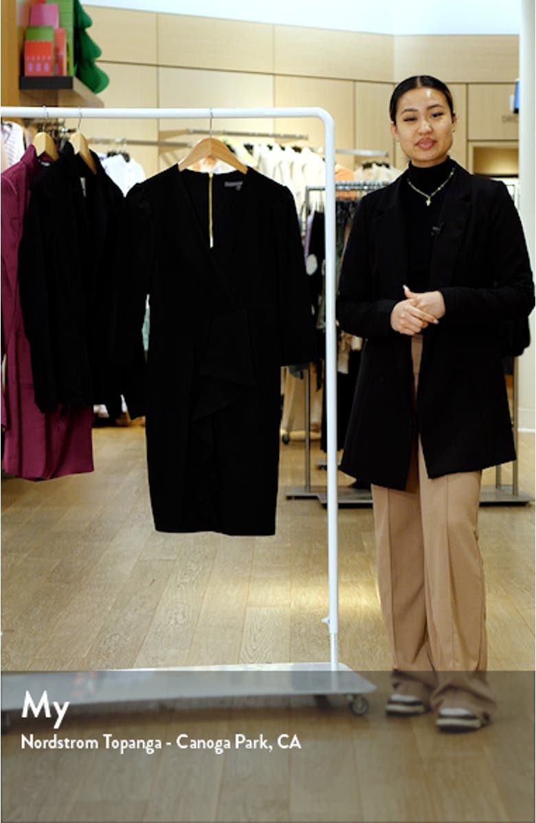 Cascade Ruffle Crepe Sheath Dress, sales video thumbnail