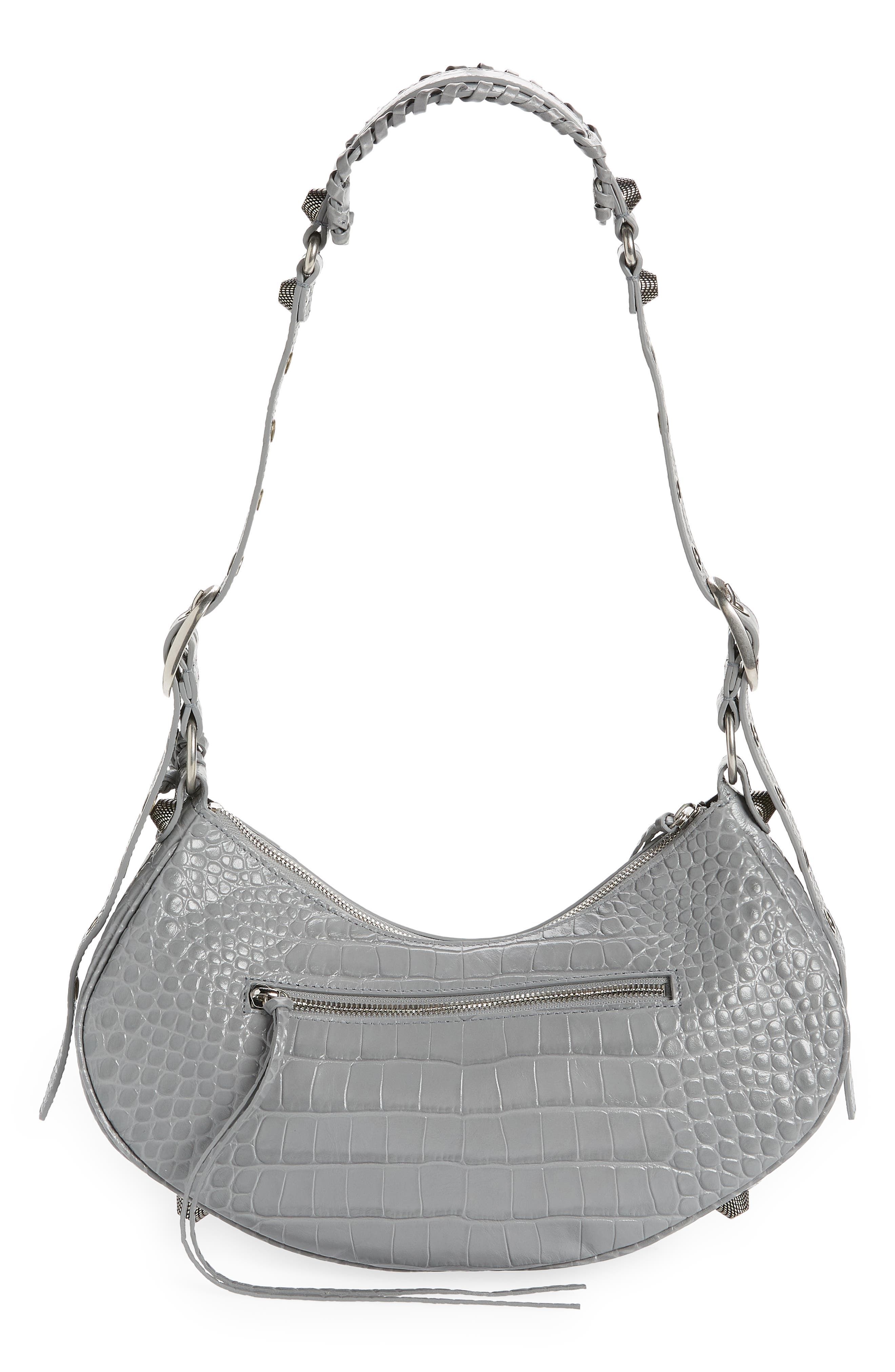 Balenciaga Le Cagole Small Metallic Croc Embossed Leather Shoulder Bag, Alternate, color, 