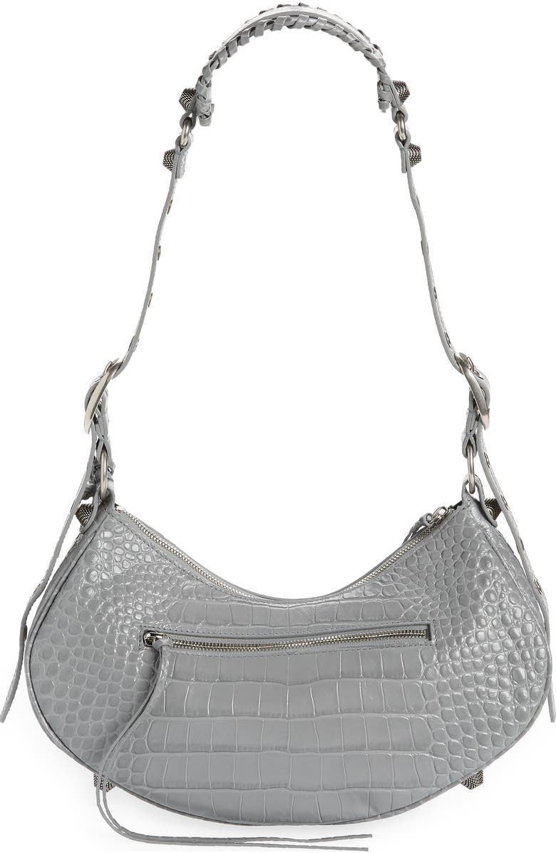 Balenciaga Le Cagole Small Metallic Croc Embossed Leather Shoulder Bag, Alternate, color,