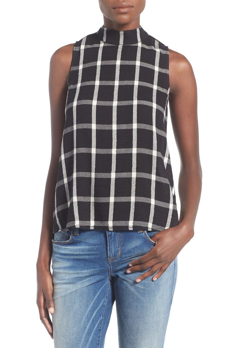 BP. Windowpane Plaid Mock Neck Top, Main, color, 