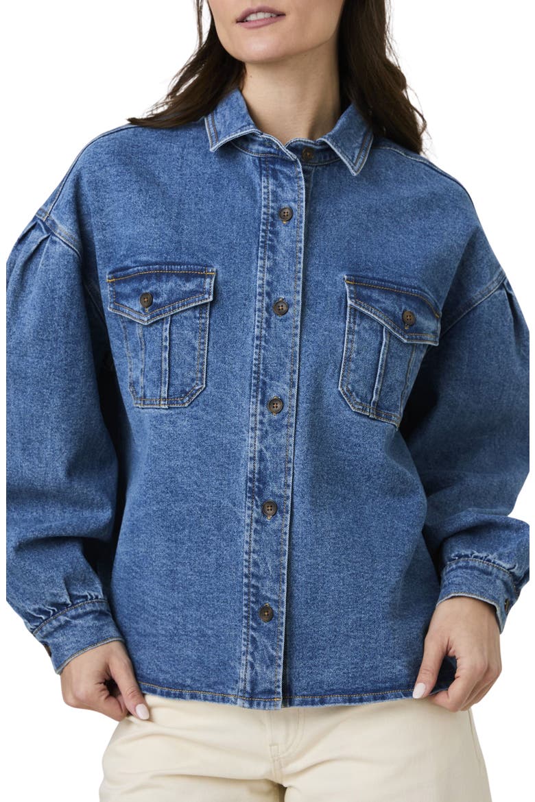 Penelope Puff Sleeve Denim Shirt Jacket, Main, color, MID VINTAGE WASH