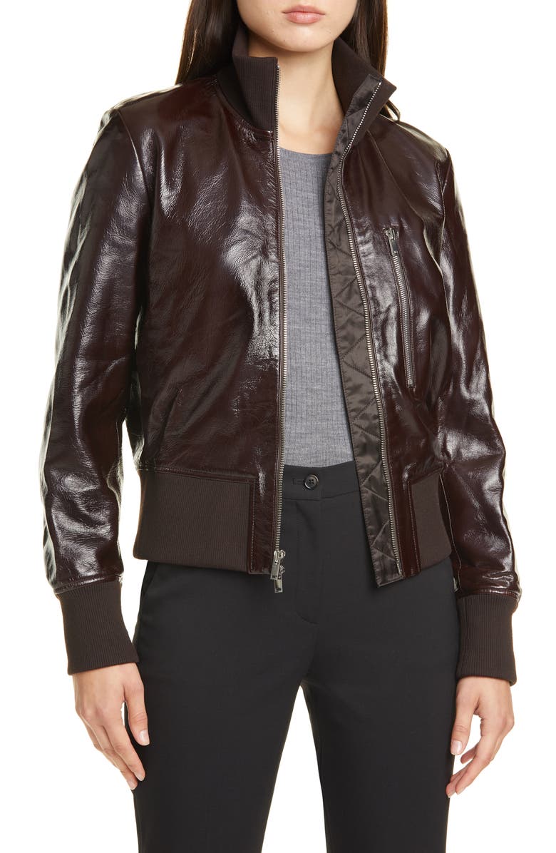 Theory Patent Leather Aviator Bomber Jacket, Main, color, 