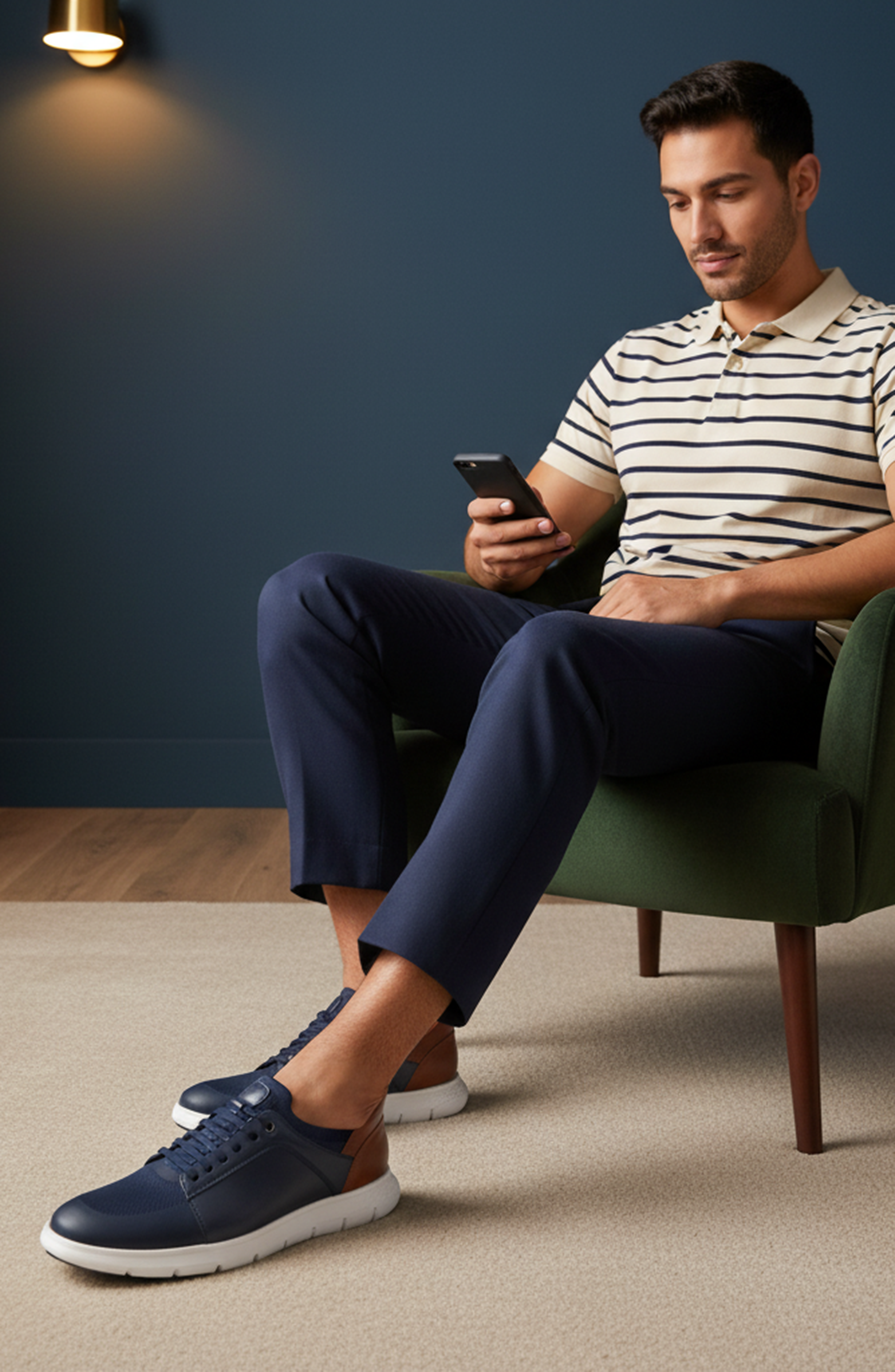 Newbury Street Hands Free Technology Lightweight Leather Sneaker, Alternate, color, Navy Napa Leather