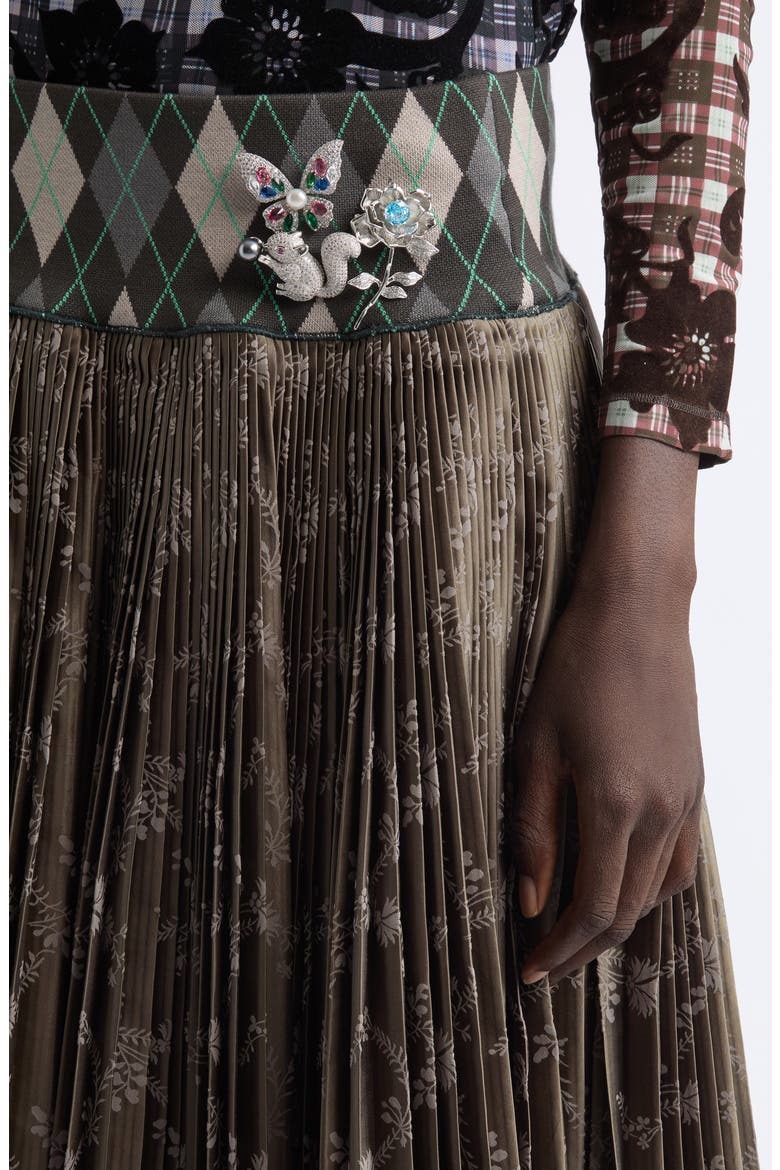 Crescent Pleated Midi Skirt, Alternate, color, BROWN