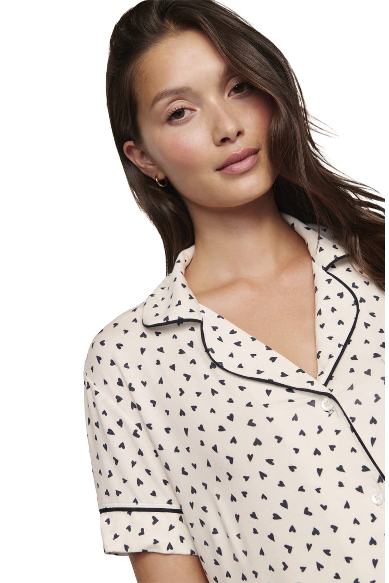 Gisele Printed Relaxed Jersey Knit Short Pajamas, Alternate, color, HEART TO HEART BLACK